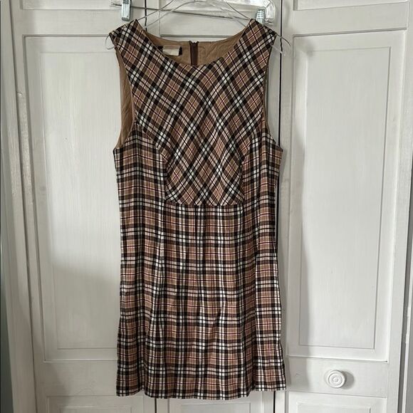 Vintage Esprit de Corps Brown Plaid Sleeveless Dress - Size 11/12 - Picture 1 of 5